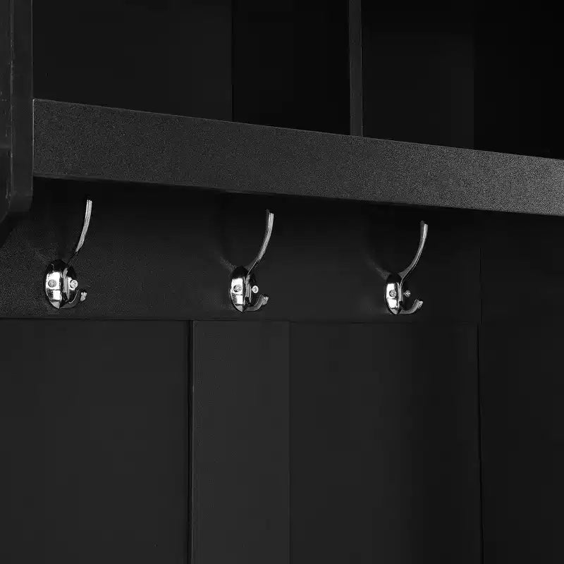 23.6''W Minimalist Slim Hall Tree with Bench, Multi-functional Coat Rack with 6 Hooks & Storage Cabinet 4M - ModernLuxe