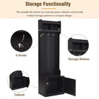 23.6''W Minimalist Slim Hall Tree with Bench, Multi-functional Coat Rack with 6 Hooks & Storage Cabinet 4M - ModernLuxe