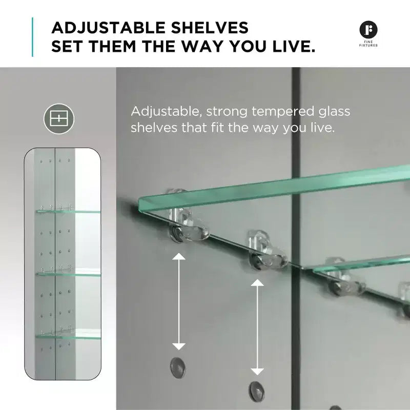 Fine Fixtures Bathroom Medicine Cabinet, Aluminum, Recessed/Surface Mount, Mirrored w/LED
