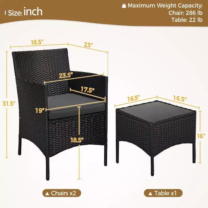 Yaheetech Wicker Rattan Coffee Table and Two Chairs Patio Conversation Set