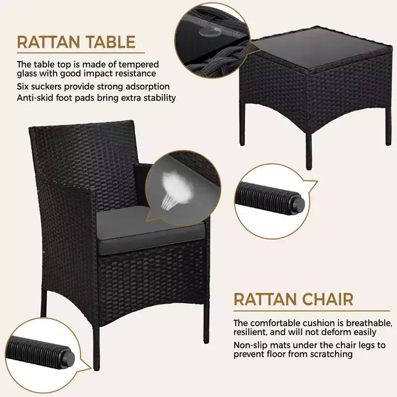 Yaheetech Wicker Rattan Coffee Table and Two Chairs Patio Conversation Set
