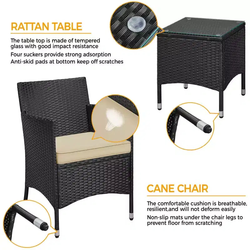 Yaheetech Wicker Rattan Coffee Table and Two Chairs Patio Conversation Set
