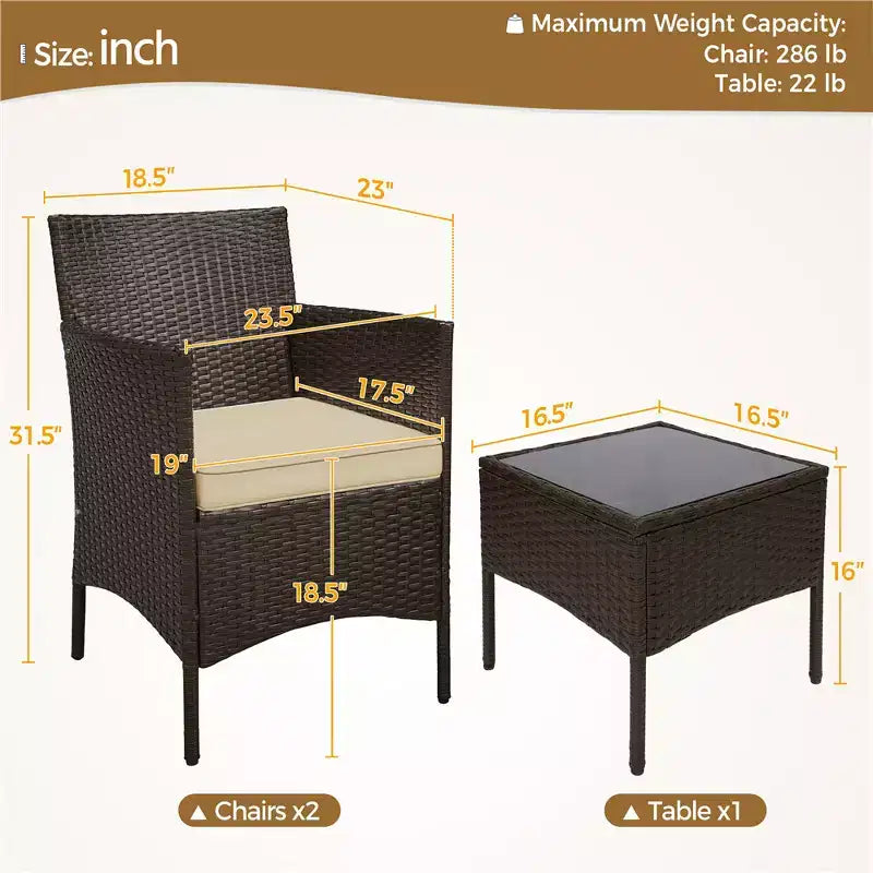 Yaheetech Wicker Rattan Coffee Table and Two Chairs Patio Conversation Set