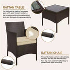 Yaheetech Wicker Rattan Coffee Table and Two Chairs Patio Conversation Set