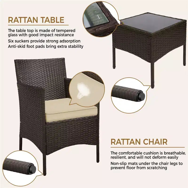 Yaheetech Wicker Rattan Coffee Table and Two Chairs Patio Conversation Set