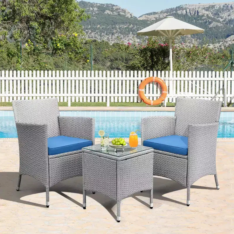 Yaheetech Wicker Rattan Coffee Table and Two Chairs Patio Conversation Set
