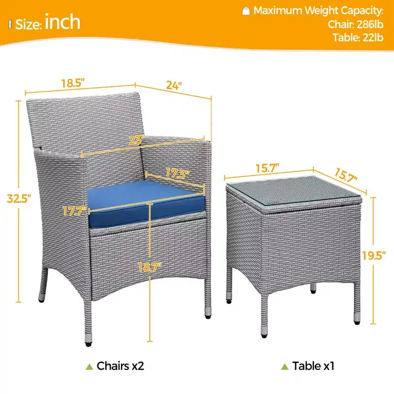 Yaheetech Wicker Rattan Coffee Table and Two Chairs Patio Conversation Set