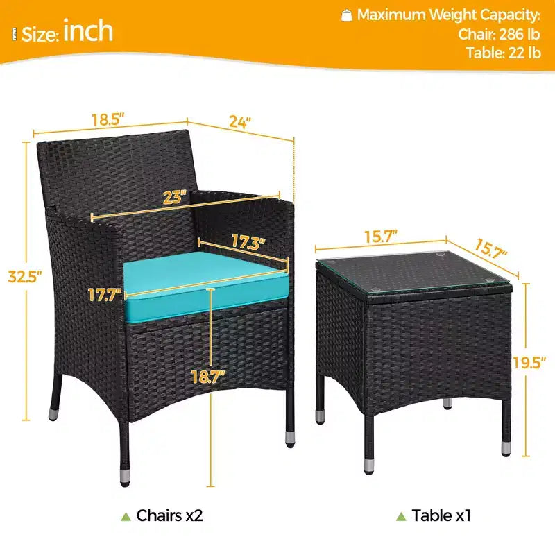 Yaheetech Wicker Rattan Coffee Table and Two Chairs Patio Conversation Set