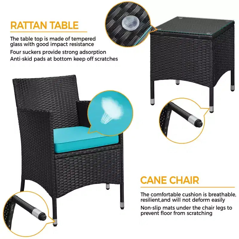 Yaheetech Wicker Rattan Coffee Table and Two Chairs Patio Conversation Set