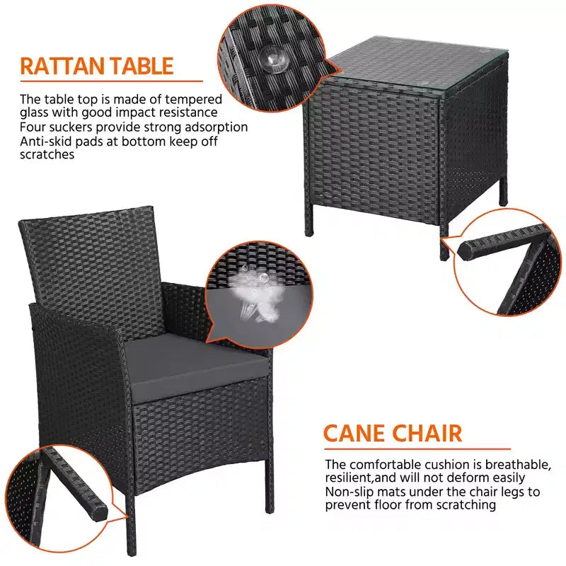 Yaheetech Wicker Rattan Coffee Table and Two Chairs Patio Conversation Set