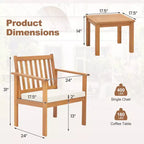 Costway Ensemble mobilier de patio 3 pièces en bois d'acacia avec chaises et table basse avec coussins souples Gris/Blanc