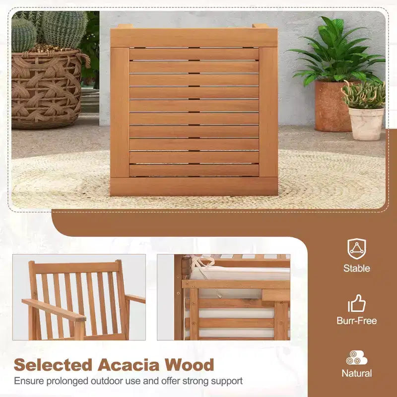 Costway Ensemble mobilier de patio 3 pièces en bois d'acacia avec chaises et table basse avec coussins souples Gris/Blanc