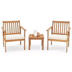 Costway Ensemble mobilier de patio 3 pièces en bois d'acacia avec chaises et table basse avec coussins souples Gris/Blanc