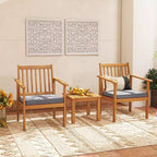 Costway Ensemble mobilier de patio 3 pièces en bois d'acacia avec chaises et table basse avec coussins souples Gris/Blanc
