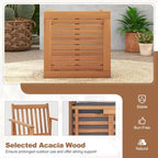 Costway Ensemble mobilier de patio 3 pièces en bois d'acacia avec chaises et table basse avec coussins souples Gris/Blanc