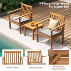 Costway Ensemble mobilier de patio 3 pièces en bois d'acacia avec chaises et table basse avec coussins souples Gris/Blanc