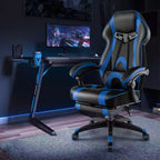 Chaise de jeu e-sport réglable Costway avec appuie-tête rembourré, support lombaire bleu/noir/gris/rouge