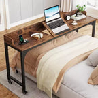 Lantine Queen Size Overbed Table, Over Bed Desk with Adjustable Tilt Stand, Mobile Laptop Cart Computer Desk for Home and Hospital