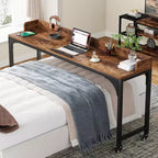Lantine Queen Size Overbed Table, Over Bed Desk with Adjustable Tilt Stand, Mobile Laptop Cart Computer Desk for Home and Hospital