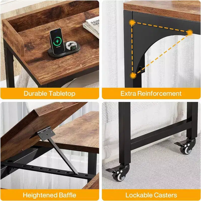 Lantine Queen Size Overbed Table, Over Bed Desk with Adjustable Tilt Stand, Mobile Laptop Cart Computer Desk for Home and Hospital