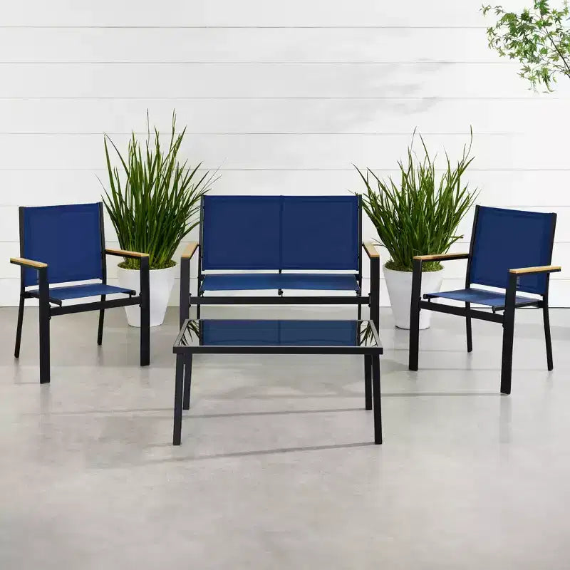 Ensemble de conversation d'extérieur 4 pièces en textilène pour terrasse avec causeuse et table Best Choice Products