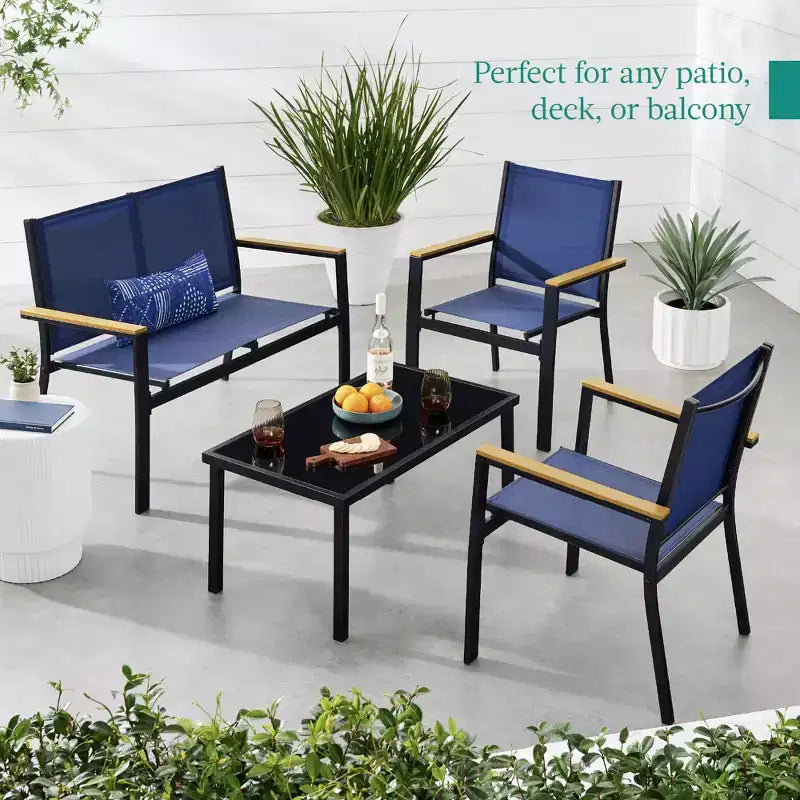 Ensemble de conversation d'extérieur 4 pièces en textilène pour terrasse avec causeuse et table Best Choice Products
