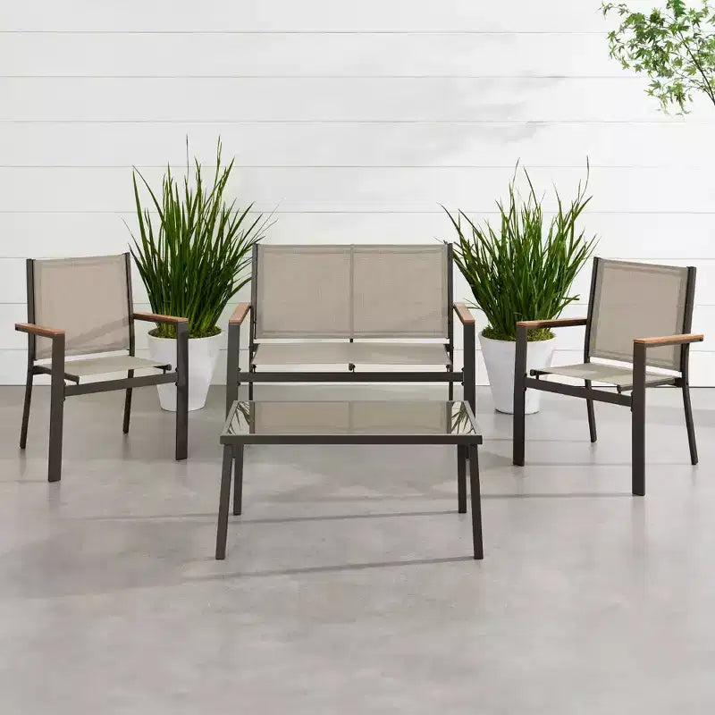 Ensemble de conversation d'extérieur 4 pièces en textilène pour terrasse avec causeuse et table Best Choice Products