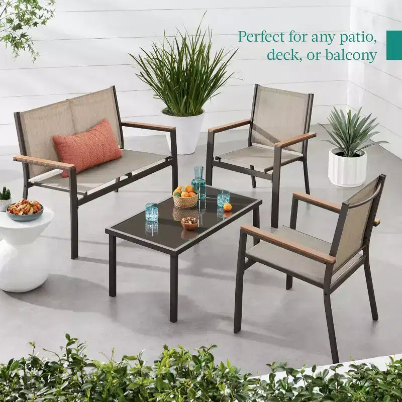 Ensemble de conversation d'extérieur 4 pièces en textilène pour terrasse avec causeuse et table Best Choice Products