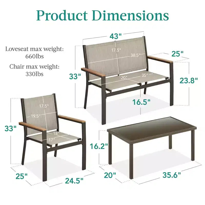 Ensemble de conversation d'extérieur 4 pièces en textilène pour terrasse avec causeuse et table Best Choice Products