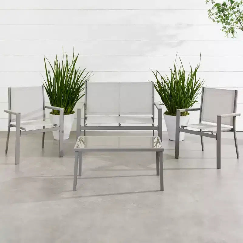 Ensemble de conversation d'extérieur 4 pièces en textilène pour terrasse avec causeuse et table Best Choice Products