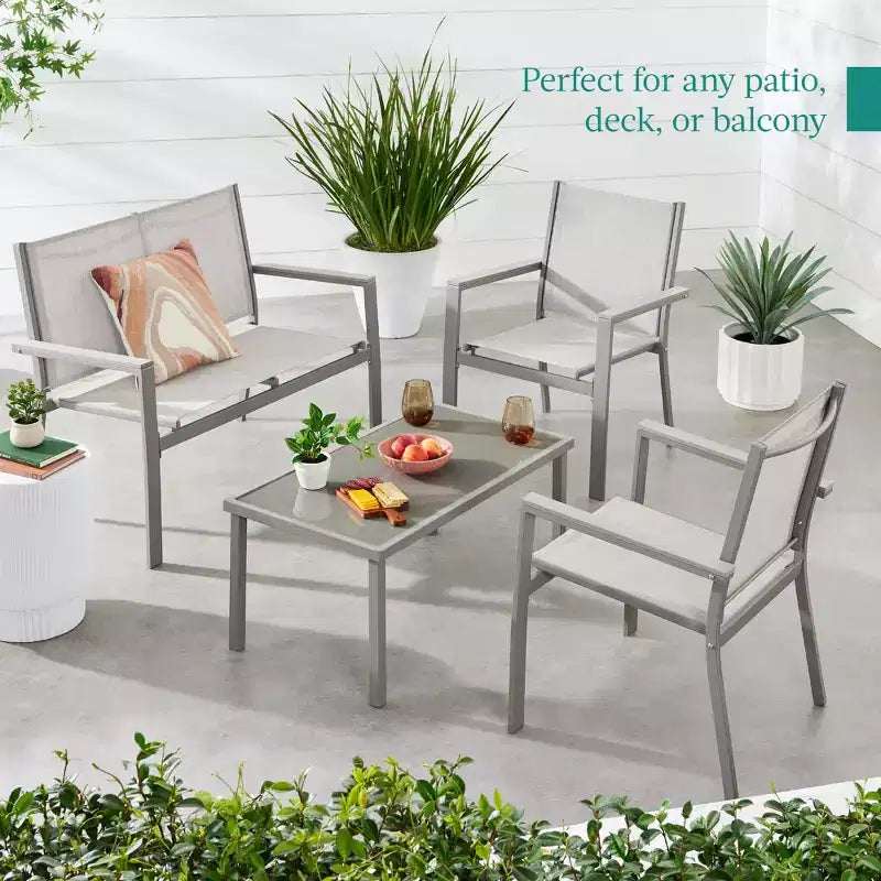 Ensemble de conversation d'extérieur 4 pièces en textilène pour terrasse avec causeuse et table Best Choice Products