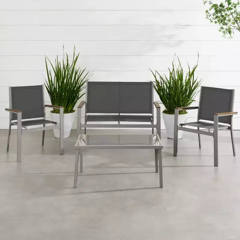 Ensemble de conversation d'extérieur 4 pièces en textilène pour terrasse avec causeuse et table Best Choice Products