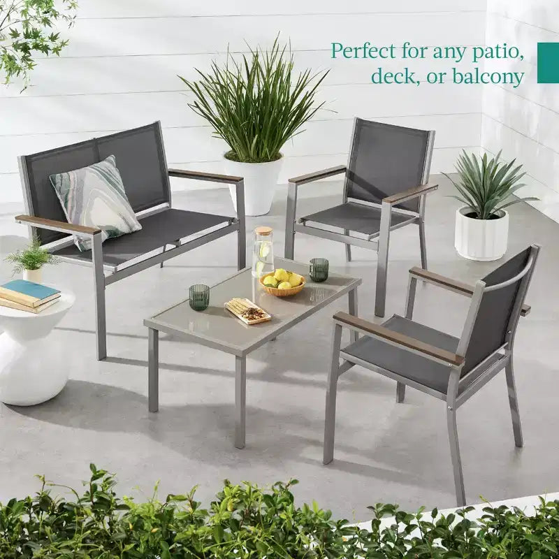 Ensemble de conversation d'extérieur 4 pièces en textilène pour terrasse avec causeuse et table Best Choice Products