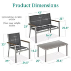 Ensemble de conversation d'extérieur 4 pièces en textilène pour terrasse avec causeuse et table Best Choice Products