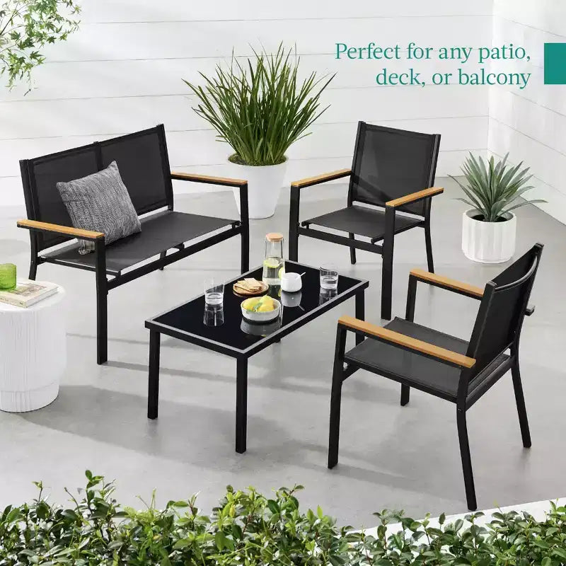 Ensemble de conversation d'extérieur 4 pièces en textilène pour terrasse avec causeuse et table Best Choice Products