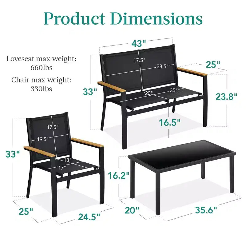 Ensemble de conversation d'extérieur 4 pièces en textilène pour terrasse avec causeuse et table Best Choice Products