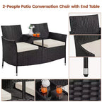 Fauteuil double d'extérieur en osier Yaheetech avec coussins amovibles et 1 table d'appoint en verre trempé, noir