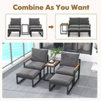 Costway Ensemble de Meubles de Jardin 5 Pièces avec Coussins Moelleux Design Compact Cadre en Aluminium