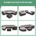 7-Piece Outdoor Patio Wicker Conversation Sofa Set With Colorful Pillows and 1 Glass Table For Garden/Deck, Brown Wicker+Gray Cushion 4W - ModernLuxe