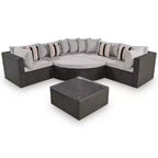 7-Piece Outdoor Patio Wicker Conversation Sofa Set With Colorful Pillows and 1 Glass Table For Garden/Deck, Brown Wicker+Gray Cushion 4W - ModernLuxe
