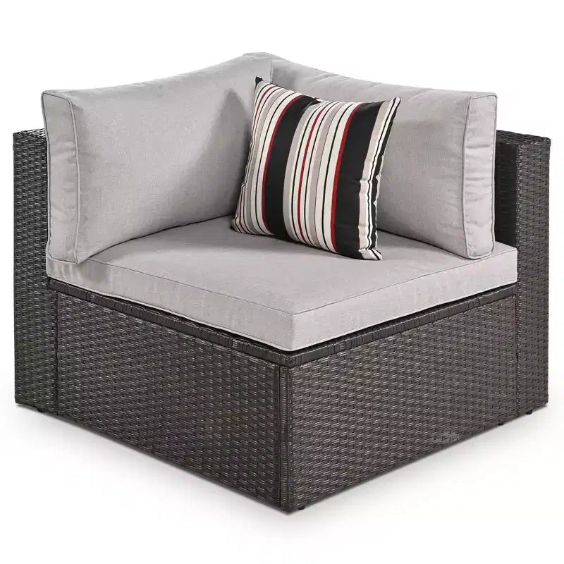 7-Piece Outdoor Patio Wicker Conversation Sofa Set With Colorful Pillows and 1 Glass Table For Garden/Deck, Brown Wicker+Gray Cushion 4W - ModernLuxe