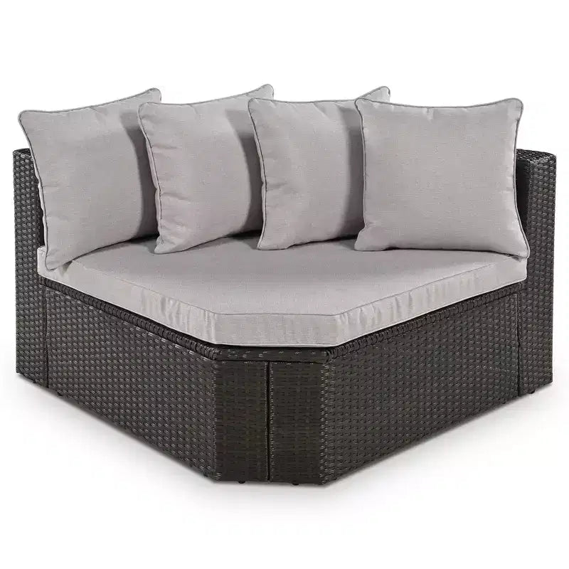 7-Piece Outdoor Patio Wicker Conversation Sofa Set With Colorful Pillows and 1 Glass Table For Garden/Deck, Brown Wicker+Gray Cushion 4W - ModernLuxe