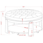 Geoffrey Transitional Round Natural Wood Open-Shelf Tufted Ottoman with Wheels by Furniture of America