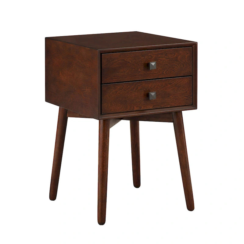Table de chevet compacte à 2 tiroirs en bois style moderne du milieu du siècle DH BASIC par Denhour