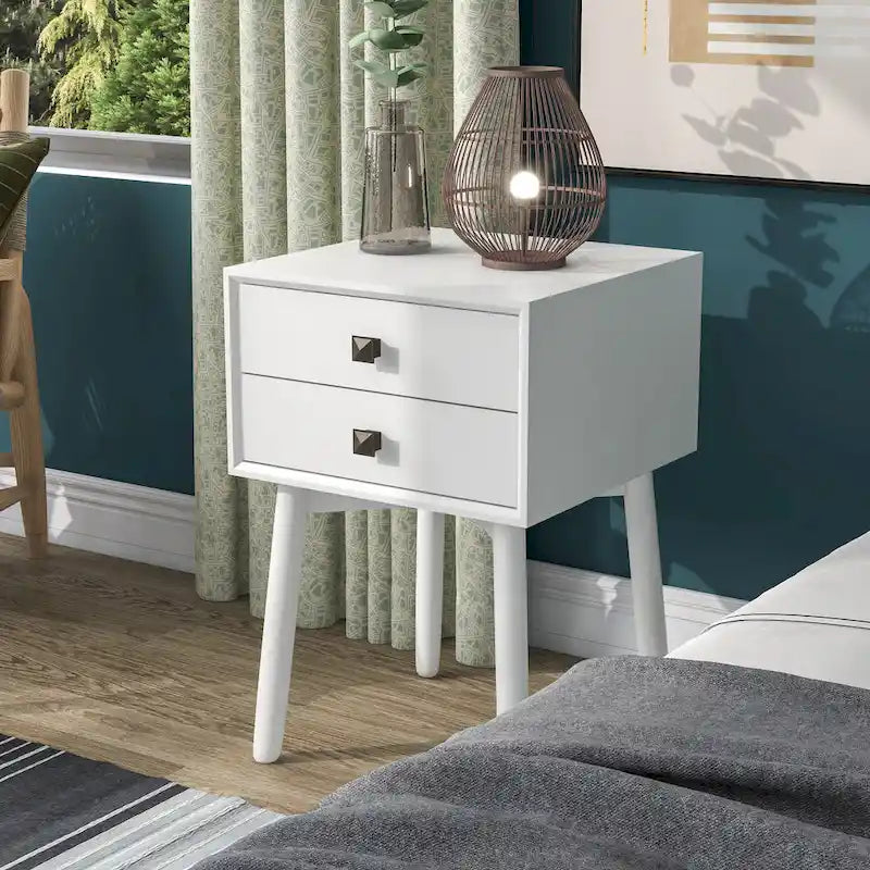 Table de chevet compacte à 2 tiroirs en bois style moderne du milieu du siècle DH BASIC par Denhour