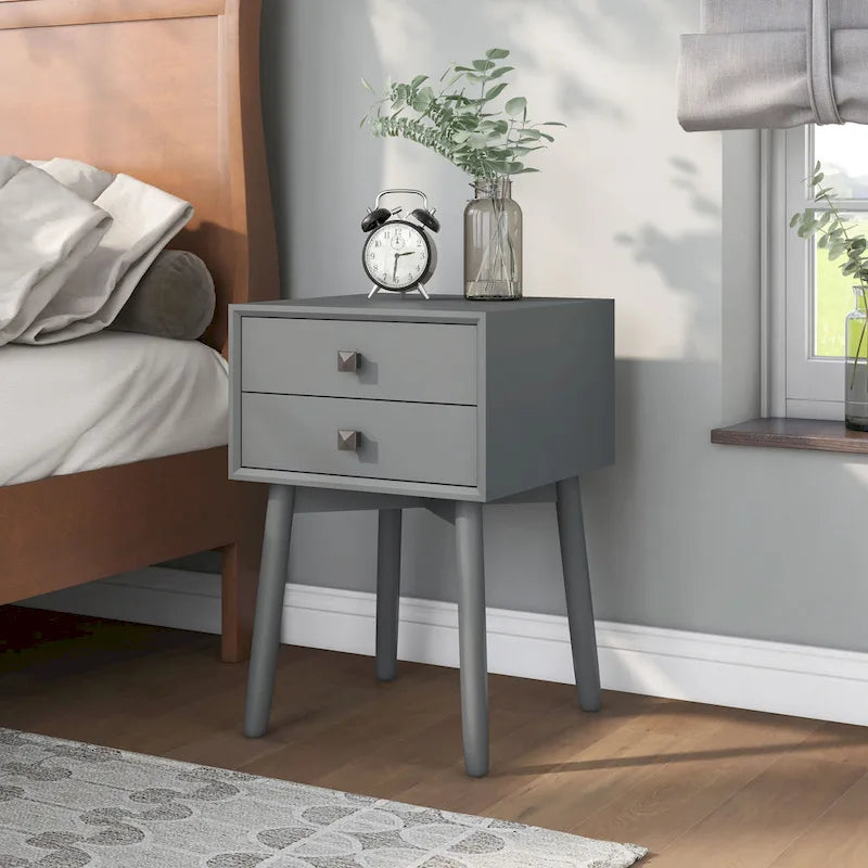 Table de chevet compacte à 2 tiroirs en bois style moderne du milieu du siècle DH BASIC par Denhour