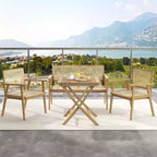 Costway Patio Bistro Table Chair Set with Natural Rattan Seat Indonesia Teak Wood Frame Space Saving