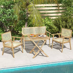 Ensemble table et chaises de bistrot Costway avec assise en rotin naturel, cadre en bois de teck indonésien, peu encombrant