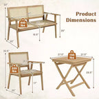 Ensemble table et chaises de bistrot Costway avec assise en rotin naturel, cadre en bois de teck indonésien, peu encombrant