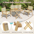 Ensemble table et chaises de bistrot Costway avec assise en rotin naturel, cadre en bois de teck indonésien, peu encombrant